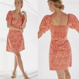 Anthropologie Coral Floral Puff Sleeve Mini Dress